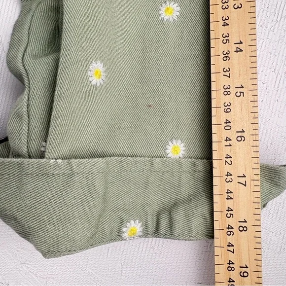 Cali 1850 Olive Green Floral Embroidered Jean Trucker Jacket Cropped Daisies L - Picture 7 of 10